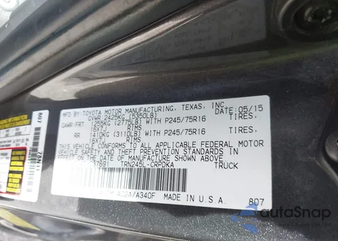 2015 Toyota Tacoma z USA, uszkodzony, nr VIN 5TFUX4EN4FX037691